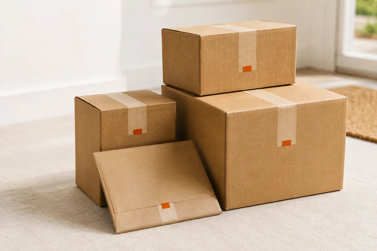 Neatly sealed packages ready for a local courier