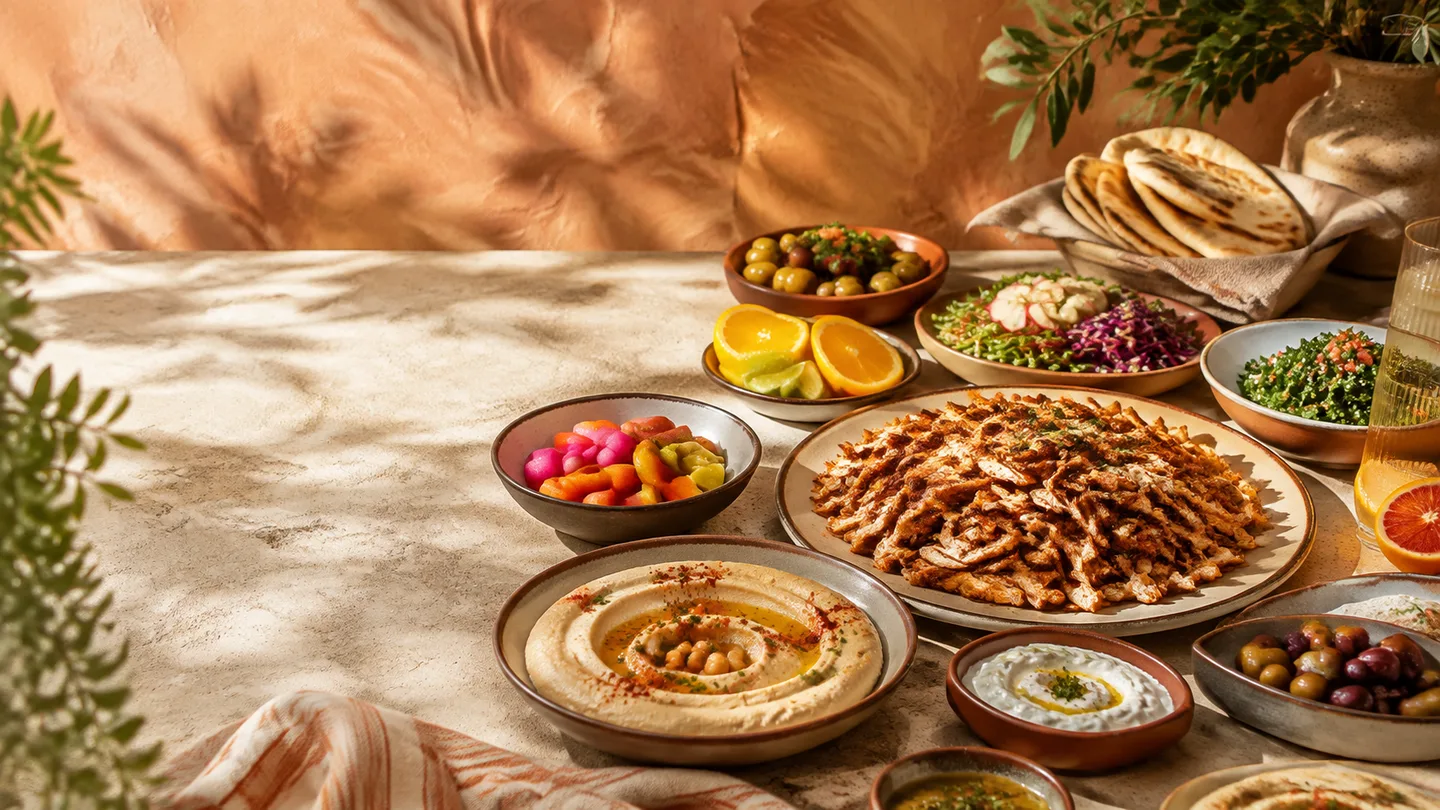 A colorful Mediterranean meal prepared for delivery